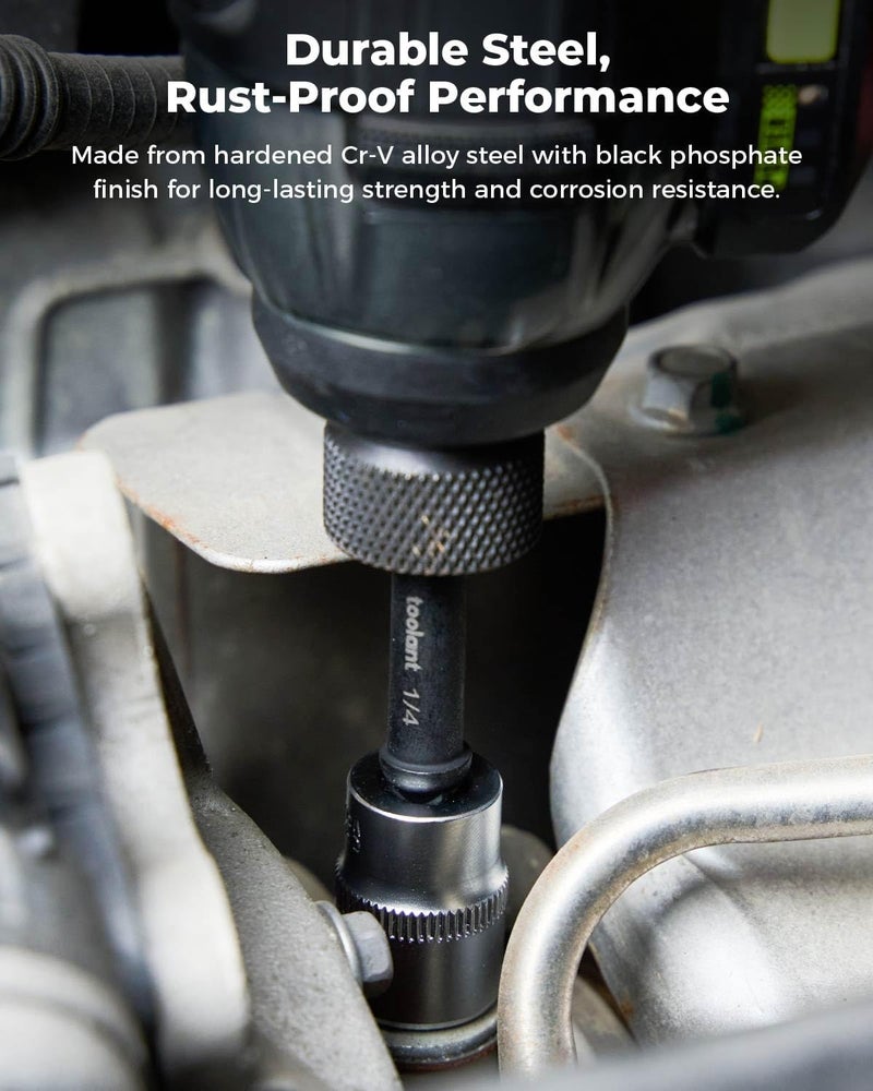 toolant Impact Socket Adapter Set, 3 pcs, 1/4", 3/8", 1/2" Drive, Hex Shank Drill Bit Adapter with Holder, Compatible with Power Drill & Impact Driver - Image 5